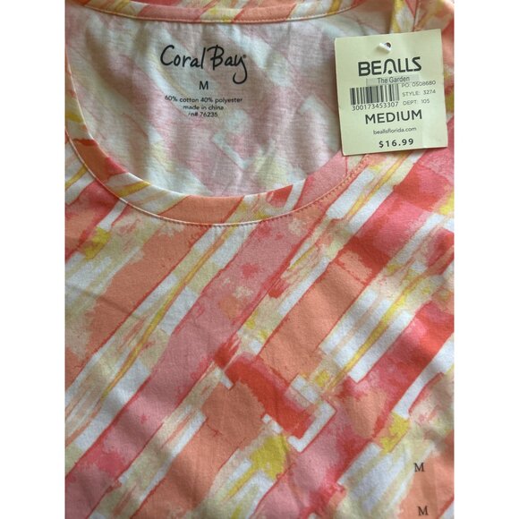 Coral Bay Pink & Yellow Print Short Sleeve Top, Medium - Picture 4 of 6